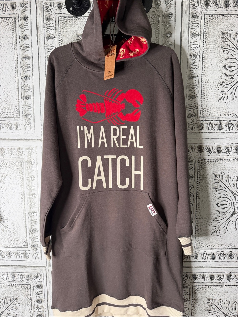 Lazy One Brown Hoodie Dress with Red Lobster Graphic